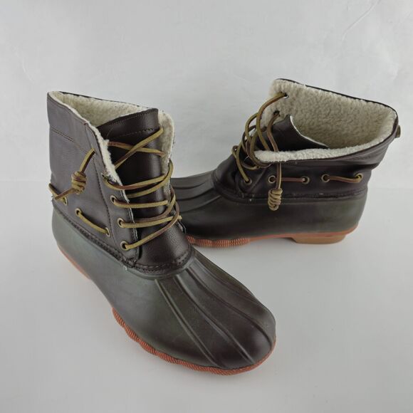 Seven7 Boots Womens 9 Rubber Duck Boots Faux Leather Sheepskin Lining - Picture 3 of 13